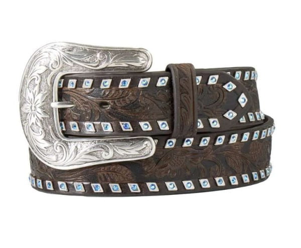 Angel Ranch Floral Engraved Buckle with Blue Crystals