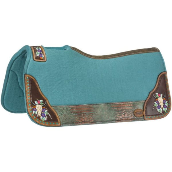 Tough1 Hand Painted Steer Skull Saddle Pad aqua