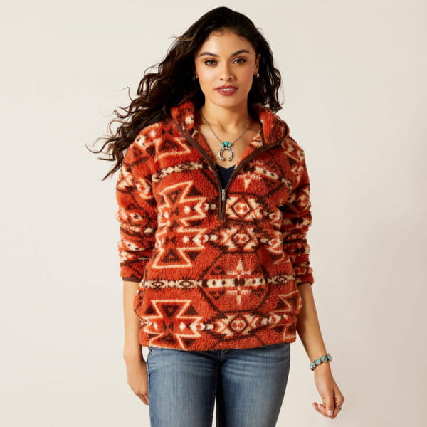 Ariat Womens REAL Berber Pullover Sweatshirt burnt brick print